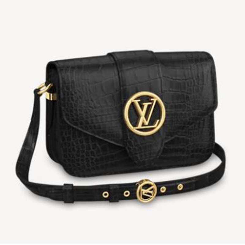 Louis Vuitton LV Women LV Pont 9 Shoulder Bag Crocodilian Alligator Leather Black